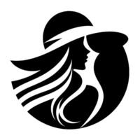 Elegant Silhouette of a Woman in a Sun Hat, Forming a Circle, Emphasizing Grace and Modernity in Two Tones. vector