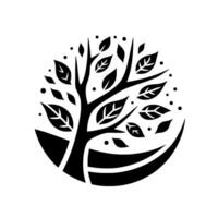 Minimalist Black and White Circular Tree Silhouette with Stylized Leaves and Organic Composition on a White Background. vector