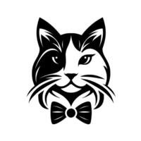 Elegant Tuxedo Cat Head Black White Illustration Featuring a Stylish Bow Tie, Perfect for . vector