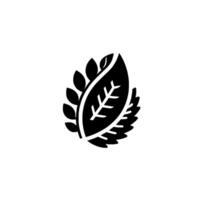 A minimalist black and white featuring a stylized leaf arrangement, with a central leaf containing arrowlike patterns. vector