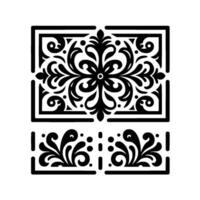 Intricate Black Floral Ornament and Border on White Background, Featuring Symmetry, Detailed Foliage, and Geometric Elements. vector