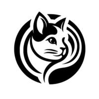 Elegant BW Cat Profile of a sleek cats head, stylized within a circular frame with minimalist lines and a clean, modern . vector