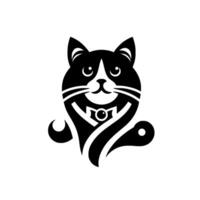 A sophisticated tuxedo cat illustration rendered in bold black and white, exuding elegance, with a minimalist , and a playful, stylized aesthetic. vector