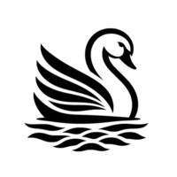 A stylized, minimalist black and white illustration of a graceful swan gliding on water, evoking simplicity and elegance. vector