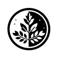 Symbolic Harmony A Dichotomous Emblem of Nature, Featuring a Bifurcated Leaf within a Circular YinYang Composition. vector