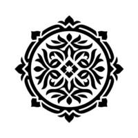 Intricate Black and White Circular Decorative Motif A symmetric, floralinspired set against a stark white background, highlighting bold curves. vector