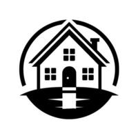 Minimalist Black and White House with a Circular Frame, Illustrating Real Estate, Property, or Home Concepts. vector