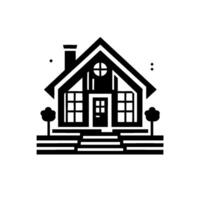 Monochromatic Illustration of a Charming House with Garden Black and White Architecture, Simple Lines and Geometric Composition. vector