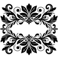 Ornate Black Floral Frame with Symmetrical , Emphasizing Baroque Style, Curvilinear Details, and White Background. vector