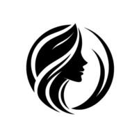 Elegant Silhouette of a Womans Profile, With Flowing Hair, Enclosed in a Decorative Circle, a Minimalist for Beauty and Wellness. vector