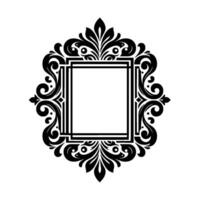 Elegant Black and White Ornamental Frame Featuring Intricate Floral and Scrollwork Surrounding a Central Rectangular Space, Illustrating Luxury and Decorative Style. vector