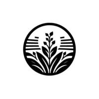 Elegant Black and White Circular Stylized Plant Illustration with Leaves, Buds and Decorative Elements vector