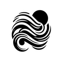 An abstract monochrome illustration depicting a stylized sun partially obscured by flowing, wavelike shapes, creating a dynamic and textured visual. vector