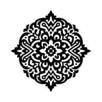 Symmetrical Black and White Ornamental with Curvilinear Patterns, Floral Elements, and Geometric Shapes on White Backdrop, Inspired by Islamic Art. vector