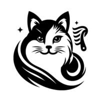 Adorable Black and White Cat Mascot with a Stylized , Featuring a Smirking Expression and a Brush. vector
