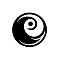 A monochromatic YinYang symbol in a stylized, minimalist , representing balance and harmony, with a spiraling white curve within a circle. vector