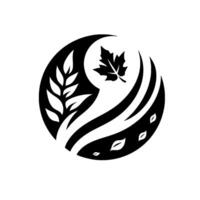 Elegant Black and White Circular featuring stylized foliage, including a maple leaf and smaller leaf accents, representing natures grace. vector