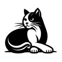 Artistic Rendering of a Reclining Tuxedo Cat in Black and White, with Detailed Features and Playful Pose. vector