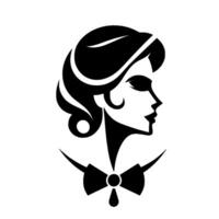Elegant Black and White Silhouette of a Woman in Profile Wearing a Bowtie, Vintage Style on White Background. vector