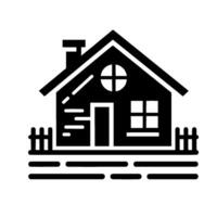 Monochrome Silhouette of a Cozy Cottage Featuring a Chimney, Circular Window, and a Simple Picket Fence. vector