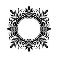 Elegant Black and White Floral Frame a symmetrical, ornate featuring stylized leaves, curlicues, and a circular central opening on a pristine white background. vector