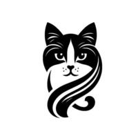 Stylized Black and White Cat Face with flowing hair, minimalist , perfect for use, clean and elegant. vector