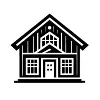 A minimalist black and white illustration of a charming, symmetrical gableroofed house with a central door and windows, designed in a clean, style. vector