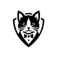 Elegant tuxedo cat in black and white, posed within a shield, exuding sophistication and class. vector