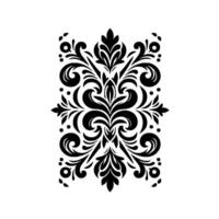 Symmetrical Black and White Floral Damask Pattern A Detailed and Ornamental Rectangular on a Blank Canvas with Flourishes. vector