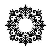Ornate Black and White Circular Floral Motif with a Central Empty Circle, Symmetrical , Decorative and Elegant. vector