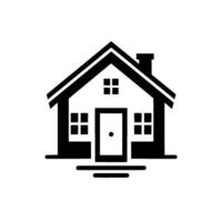 A clean, minimalist black and white house , featuring a simple house silhouette, windows, a chimney, and sparkling accents, set against a white background. vector