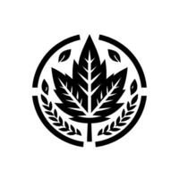 A Bold, Symmetrical Featuring a Stylized Maple Leaf Central to an Enclosed Circular , with Decorative Wheat Stalks and Small Leaf Accents. vector