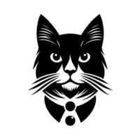 A dapper tuxedo cat, elegantly posed in monochrome, with refined whiskers, dressed with a collar and buttons. The clean lines emphasize sophistication and the creatures charming expression. vector