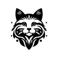 Intricate Black and White Cat Portrait in a Stylized, Symmetrical with Detailed Fur Patterns and Ornamental Elements. vector