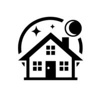 Monochromatic of a Cozy Home with Stars and Moon, Evoking Serenity and Nighttime Ambiance, Featuring a Simple, Modern . vector
