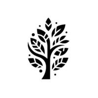 Minimalist Black and White Tree Illustration with Stylized Leaves, Dots, and Clean Lines, Ideal for Logos or Branding. vector