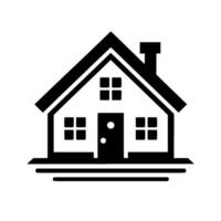 Minimalist Monochrome House A Representation of a Simple Home with Chimney, Windows, and Door. vector