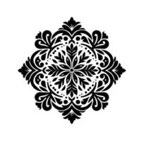 Symmetrical Floral Damask Pattern in Bold Black and White, Featuring Detailed Leaves, Curves, and Dots. vector