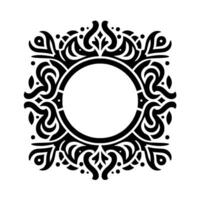 Ornate Black and White Circular Frame with Intricate Swirls and Decorative Elements, Centering Empty Space. vector
