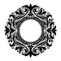 Intricate Black Floral Frame with a Circular Blank Space, Embellished with Swirls and Leaf Elements, Set Against a White Background. vector