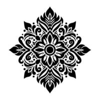 Symmetrical Black Floral with Intricate Patterns and Ornate Details on a White Background, a Decorative Mandalalike Illustration. vector