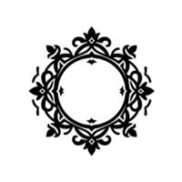 Elegant Black and White Circular Floral Frame with Decorative Elements and Central Blank Space. vector