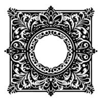 Intricate Black and White Floral Frame with a Central Circular Opening, Symmetric Decorative . vector