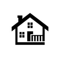 Minimalist Black and White House Featuring Chimney, Windows, and Porch, Against a Clean White Backdrop. vector