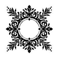 Ornate Black and White Circular Frame with Floral and Scroll Motifs, Elegant on White Background. vector