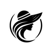 Elegant Silhouette of a Woman in a WideBrimmed Hat Within a Circular Frame, Emphasizing Feminine Beauty. vector