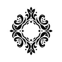 Elegant Black and White Ornamental Symmetrical BaroqueInspired Floral Motif with a Central Empty Oval Space, Clean Background. vector