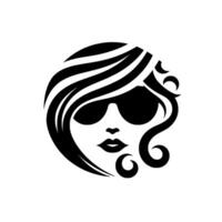 Sleek Black and White A Stylish Woman with Sunglasses, Curled Hair, and a Modern Minimalist Aesthetic. vector