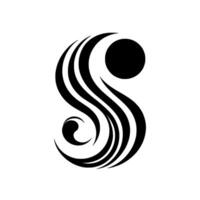 Elegant Black Swirl Composition Featuring a Large Circular Element and Flowing Lines on a White Background, Symbolizing Movement and Fluidity. vector