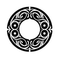 Symmetrical Black and White Circular with Intricate Floral and Geometric Elements, Featuring a Central Void. vector